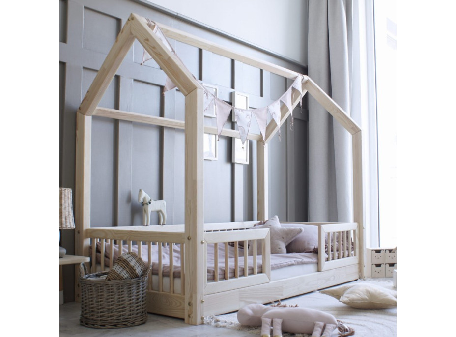 Dětská domečková Montessori postel z masivu borovice PIOLI DUO - 180x80 cm