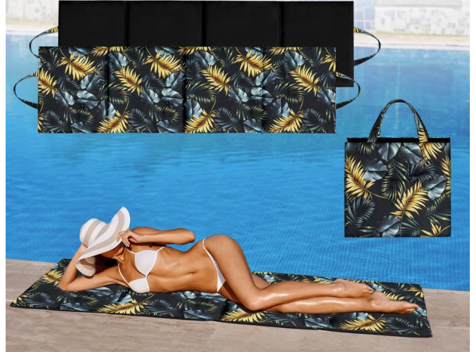 Oboustranná plážová podložka 180x50x3 cm - černá/Golden Palms