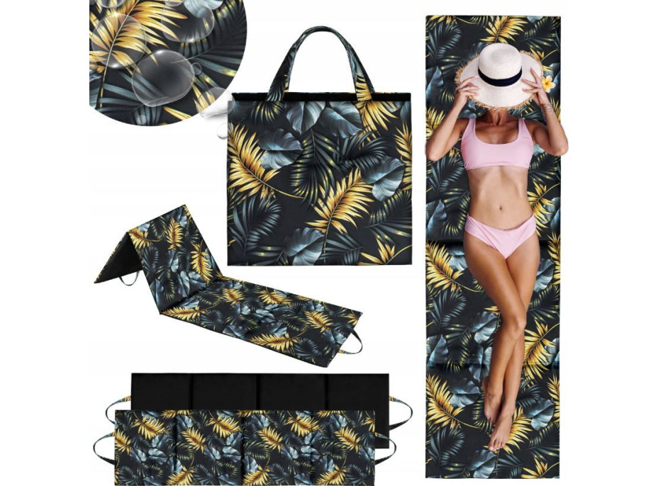 Oboustranná plážová podložka 180x50x3 cm - černá/Golden Palms