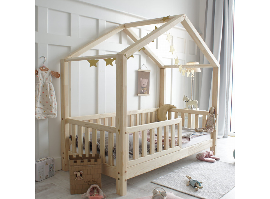 Dětská domečková postel z masivu borovice Bedhouse FENCE (se šuplíkem/s přistýlkou) - 200x90 cm