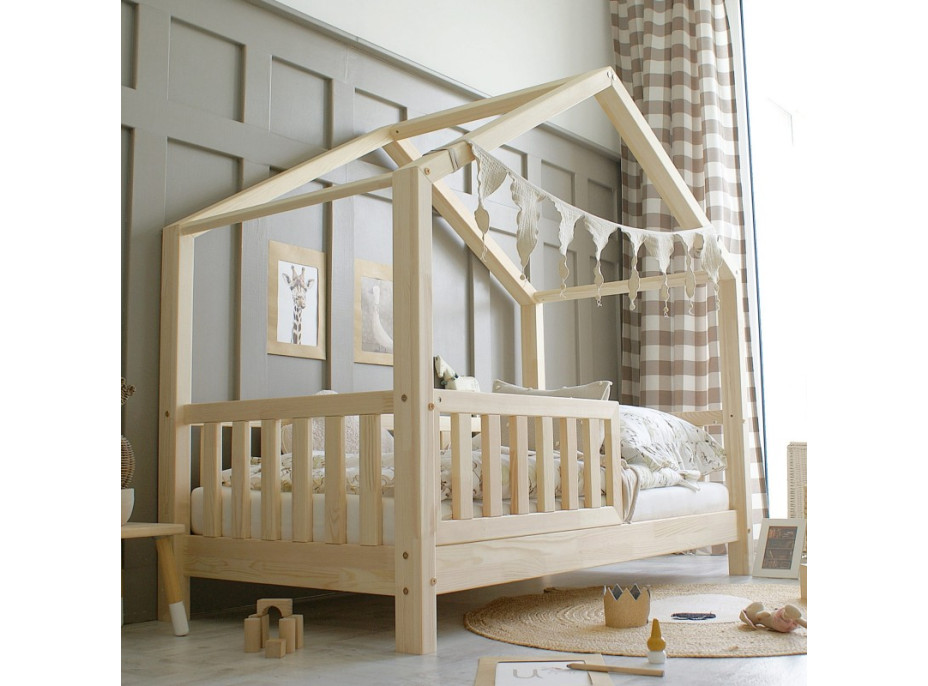 Dětská domečková postel z masivu borovice Bedhouse FENCE (se šuplíkem/s přistýlkou) - 180x80 cm