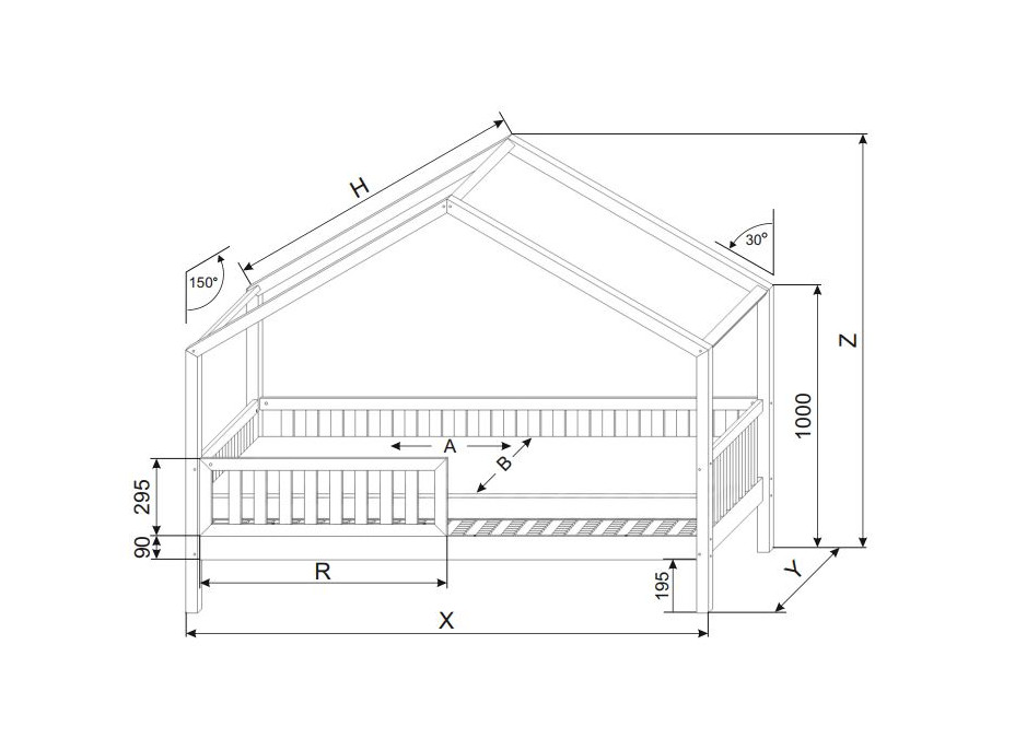 Dětská domečková postel z masivu borovice Bedhouse FENCE (se šuplíkem/s přistýlkou) - 180x80 cm