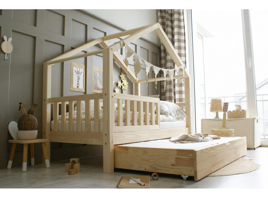 Dětská domečková postel z masivu borovice Bedhouse FENCE (se šuplíkem/s přistýlkou) - 200x90 cm