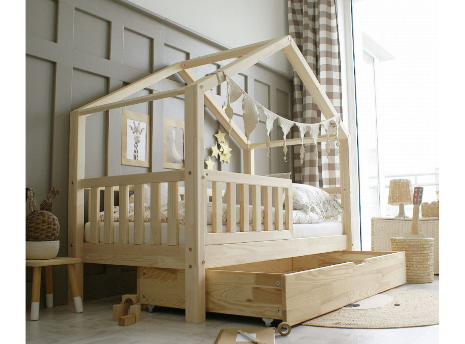 Dětská domečková postel z masivu borovice Bedhouse FENCE (se šuplíkem/s přistýlkou) - 180x80 cm