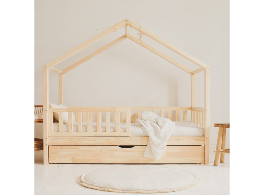 Dětská domečková postel z masivu borovice Bedhouse FENCE (se šuplíkem/s přistýlkou) - 200x90 cm