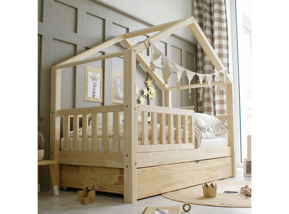 Dětská domečková postel z masivu borovice Bedhouse FENCE (se šuplíkem/s přistýlkou) - 180x80 cm