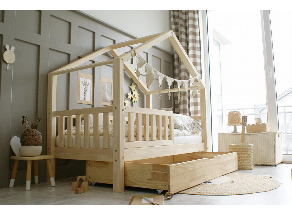 Dětská domečková postel z masivu borovice Bedhouse FENCE (se šuplíkem/s přistýlkou) - 180x80 cm