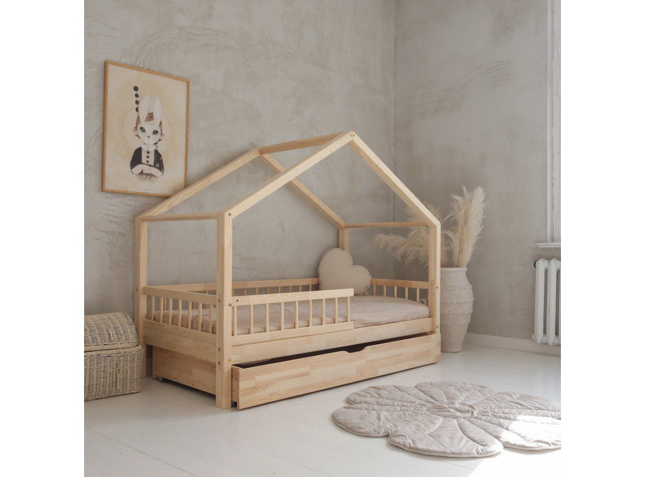Dětská domečková postel z masivu borovice Bedhouse BELLO (se šuplíkem/s přistýlkou) - 180x80 cm