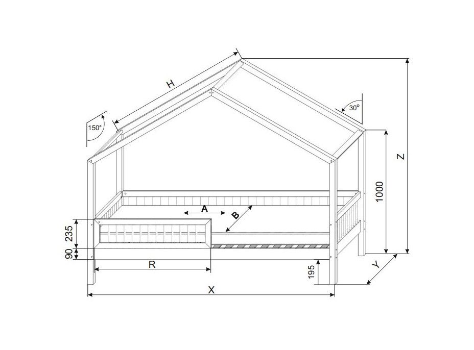 Dětská domečková postel z masivu borovice Bedhouse BELLO (se šuplíkem/s přistýlkou) - 180x80 cm