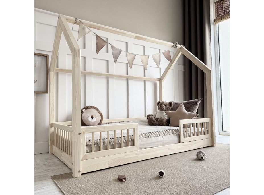 Dětská domečková Montessori postel z masivu borovice PIOLI DUO - 160x80 cm