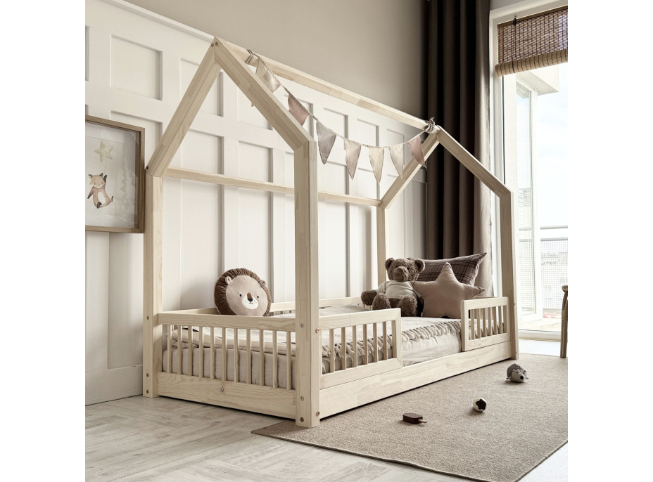 Dětská domečková Montessori postel z masivu borovice PIOLI DUO - 160x80 cm