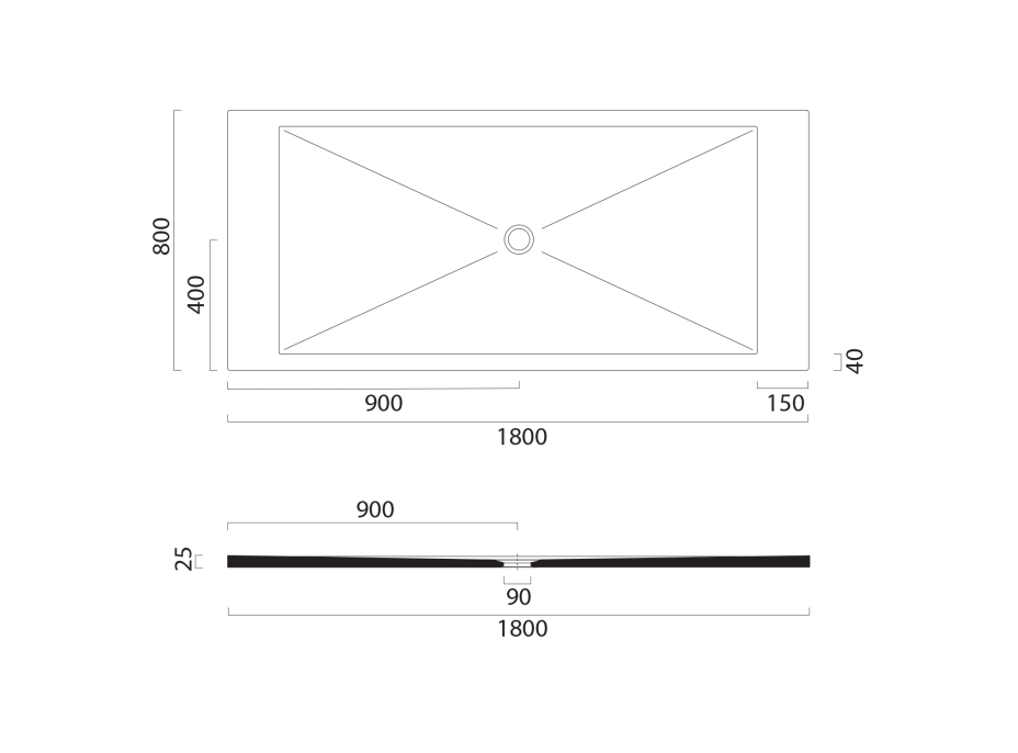 GSI Keramická sprchová vanička, obdélník 180x80x2cm, cenere mat 46180817