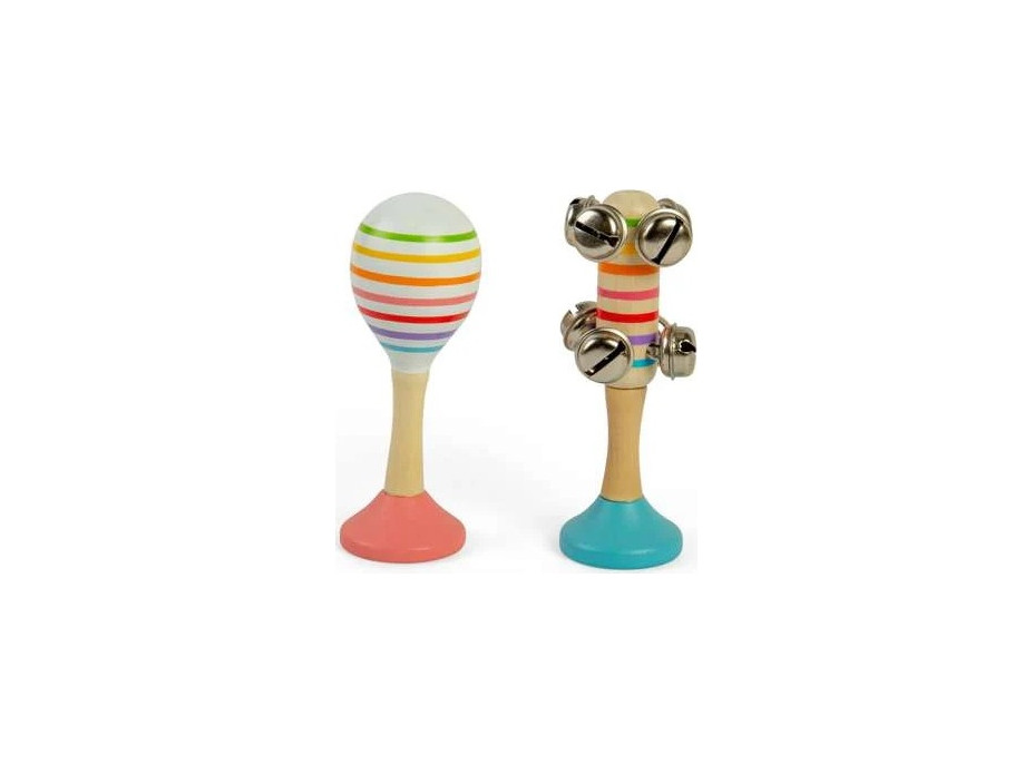 Bigjigs Toys Sada Rumba koule růžová a rolničky modré