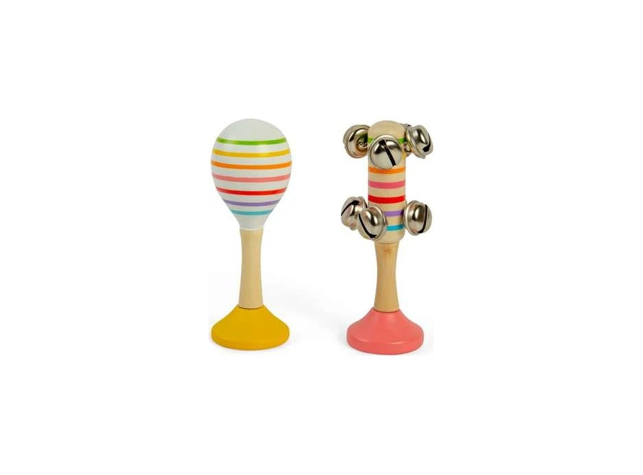 Bigjigs Toys Sada Rumba koule žlutá a rolničky růžové