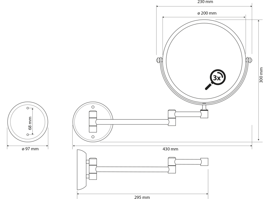 Sapho X-ROUND E kosmetické zrcátko závěsné, Ø 200mm, oboustranné, chrom XR010