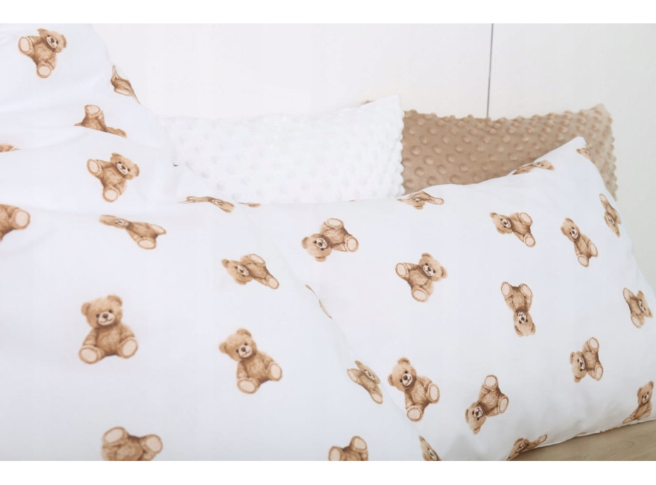 Dětské bavlněné povlečení do postýlky 120x90 cm BABYMAM PREMIUM - Medvídek Teddy - bílé