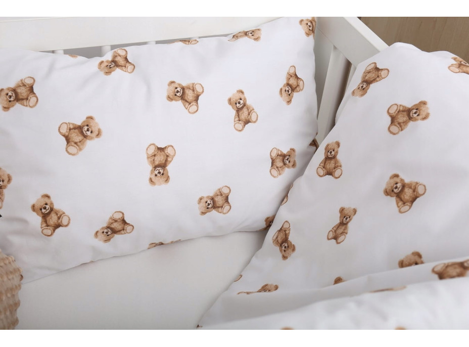 Dětské bavlněné povlečení do postýlky 120x90 cm BABYMAM PREMIUM - Medvídek Teddy - bílé