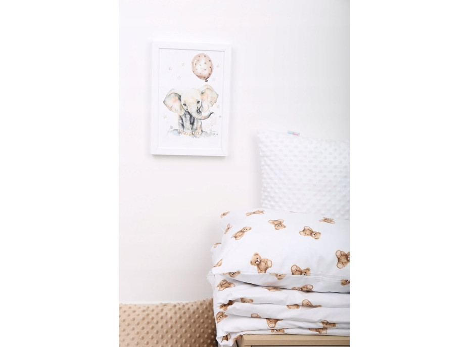 Dětské bavlněné povlečení do postýlky 120x90 cm BABYMAM PREMIUM - Medvídek Teddy - bílé