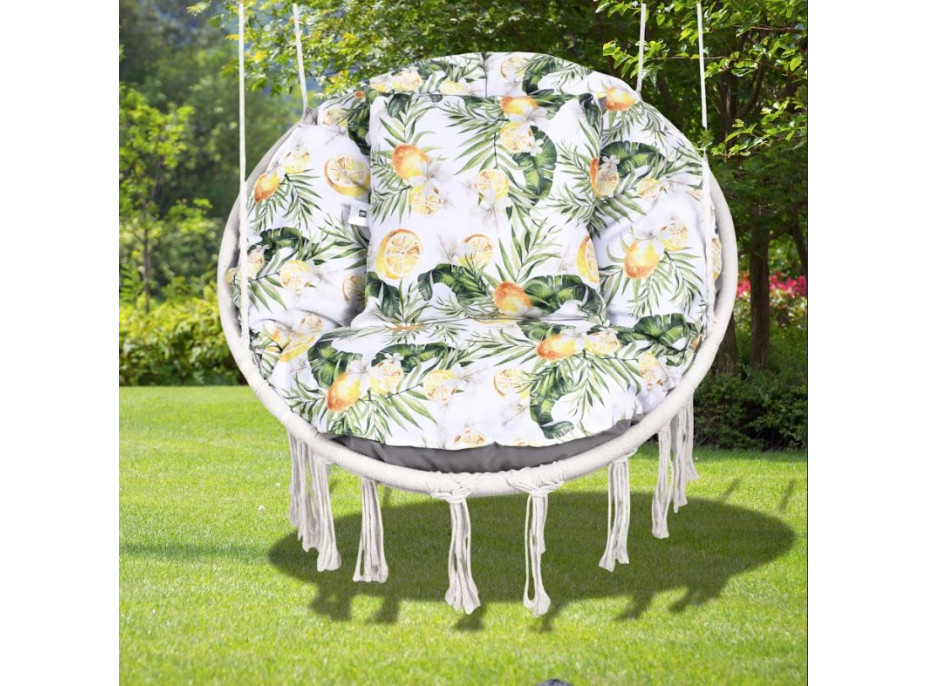Voděodolný sedací MAXI polštář 100x15 cm do závěsného křesla - citrony/šedý
