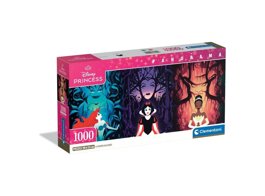 CLEMENTONI Panoramatické puzzle Disney princezny a zloduši 1000 dílků