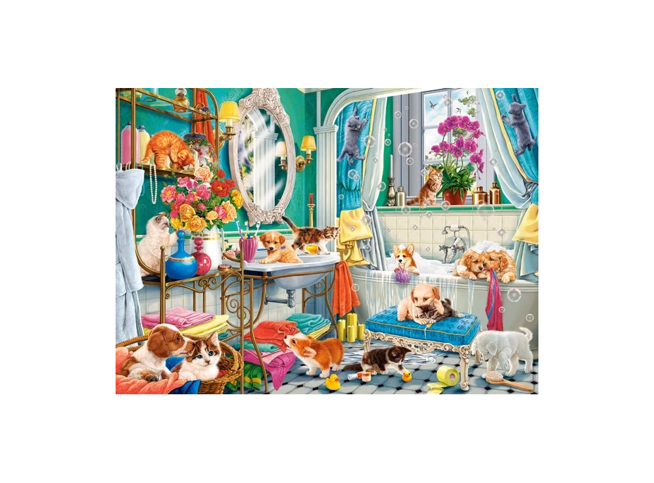 CASTORLAND Puzzle Bláznivá koupel domácích mazlíčků 100 dílků