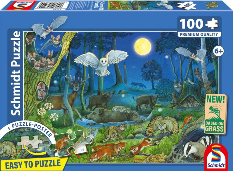 SCHMIDT Puzzle Lesní zvířátka v noci 100 dílků