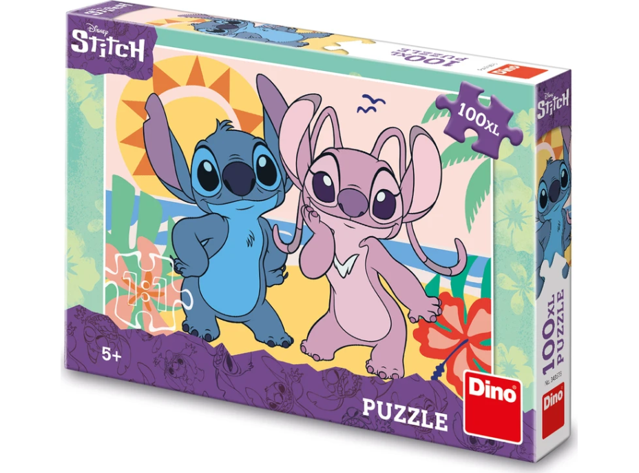 DINO Svítící puzzle Stitch na pláži XL 100 dílků