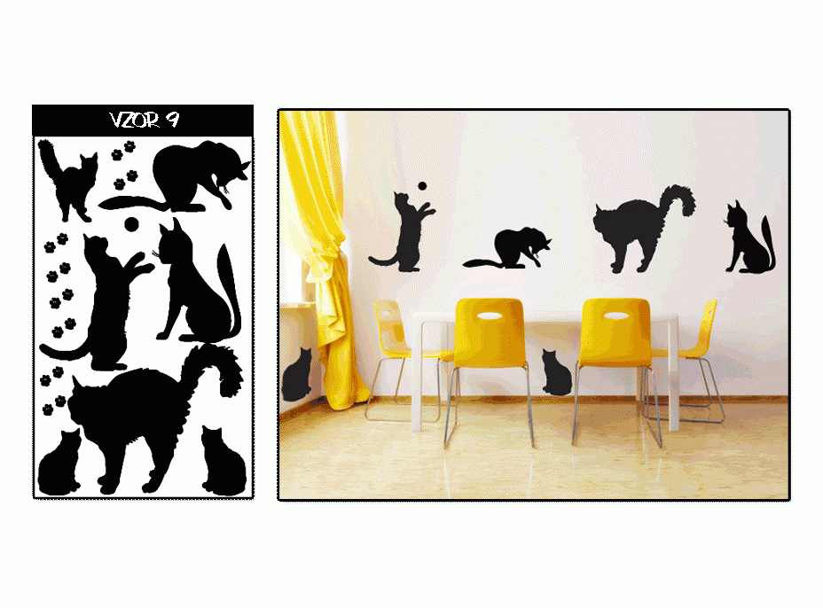 Samolepky na zeď KOČKY COLOR - vzor 9
