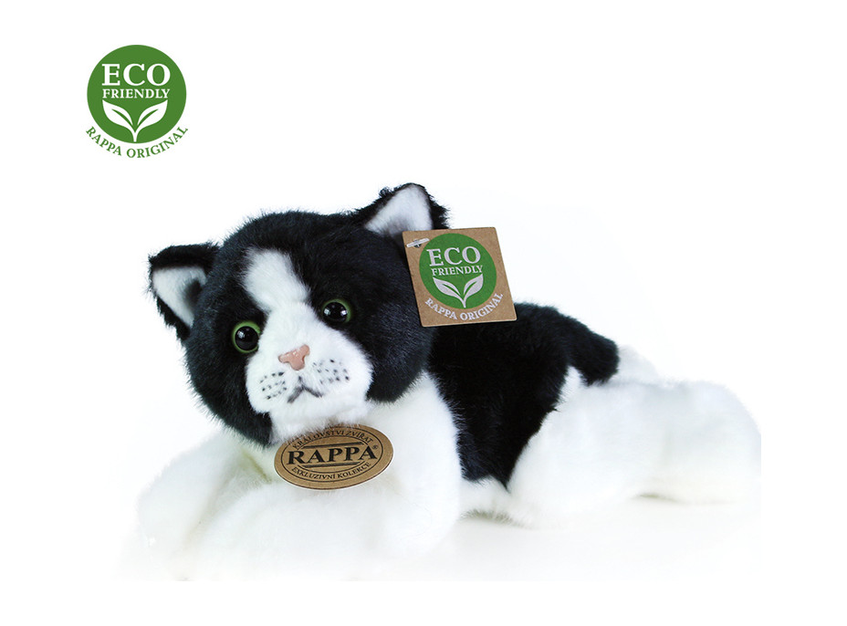 Rappa Plyšová kočka bílo-černá ležící 16 cm ECO-FRIENDLY