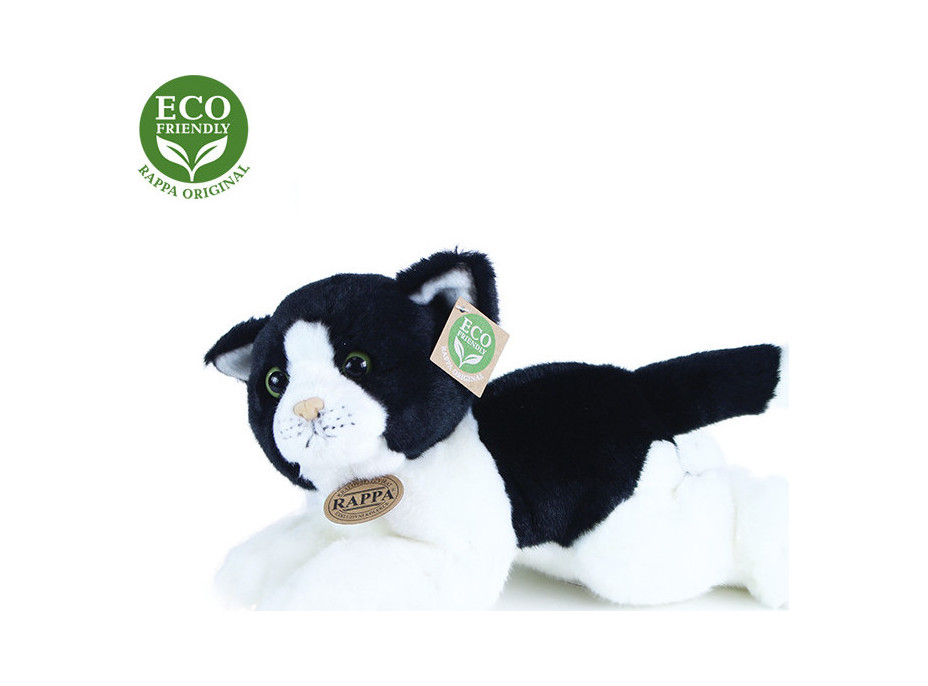 Rappa Plyšová kočka bílo-černá ležící 30 cm ECO-FRIENDLY
