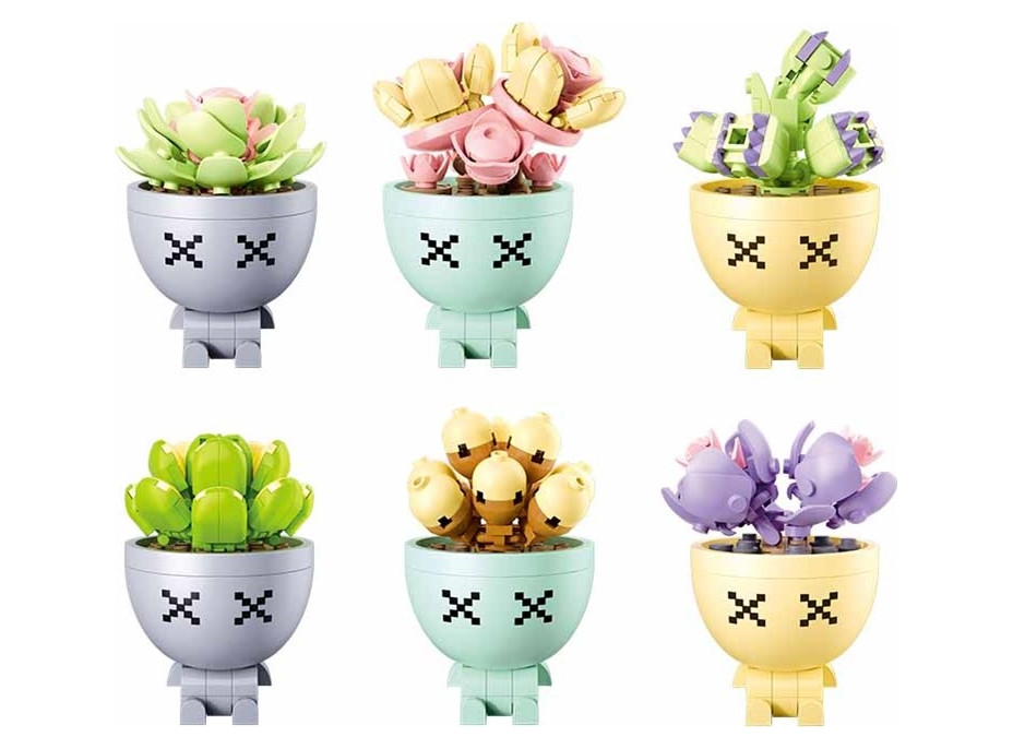 Sluban Flowers M38-B1076 Sukulenty v květináči Displej 6 ks