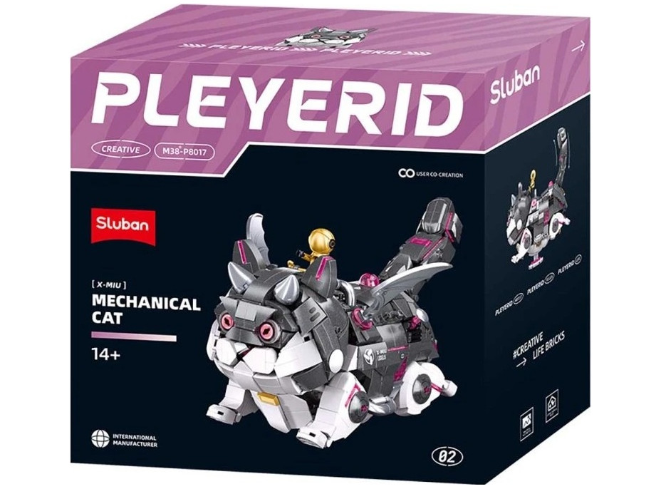 Sluban Pleyerid M38-P8017 Mechanická kočka šedo-bílá