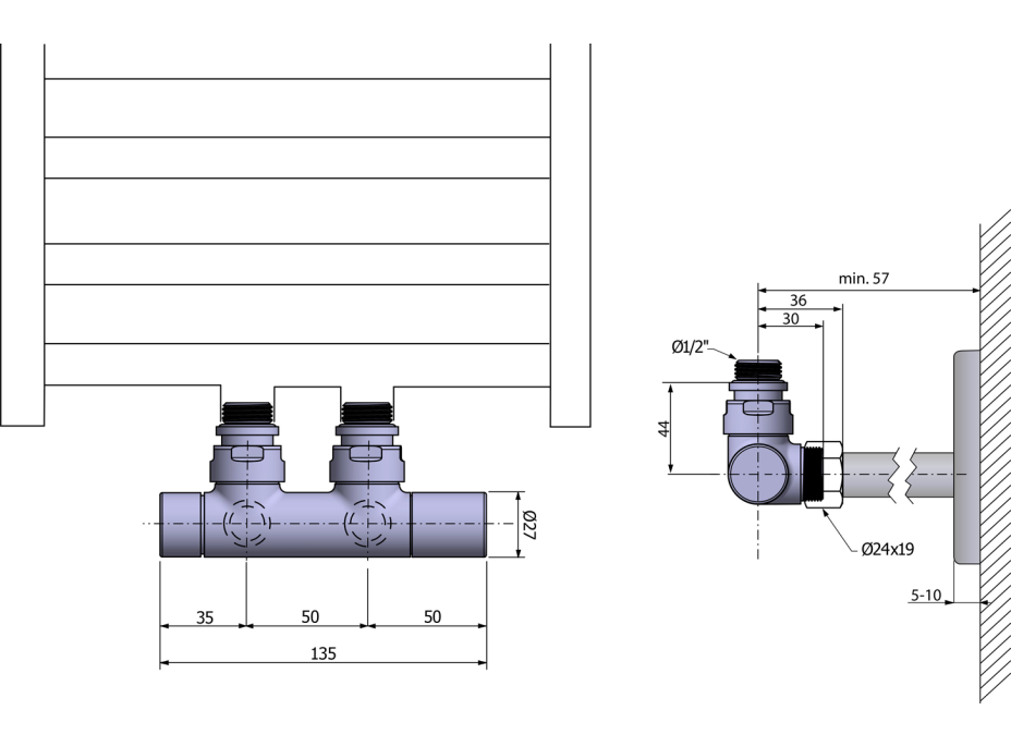 Sapho TWIN připojovací sada ventilů pro středové připojení, zlato mat CP401SGM