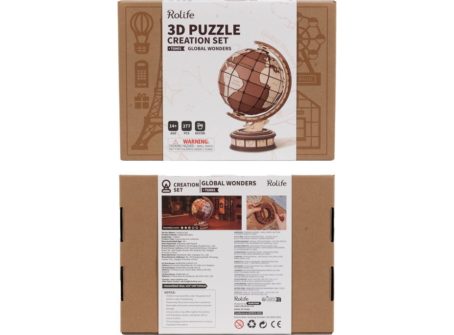 ROBOTIME Rolife 3D dřevěné puzzle Globus 277 dílků