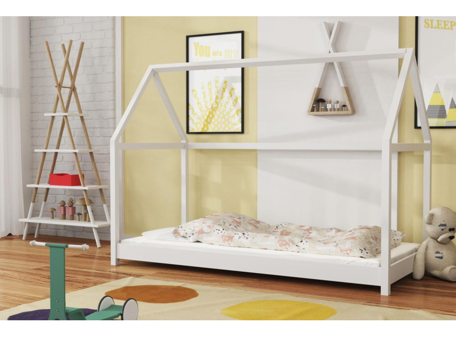 Dětská domečková Montessori postel z masivu borovice VERONIKA - 190x90 cm - BÍLÁ