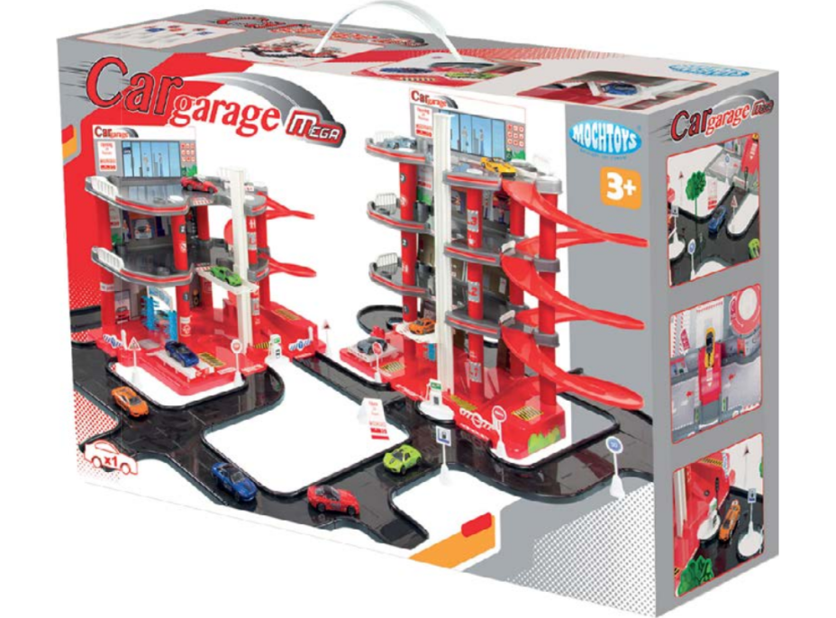MOCHTOYS Mega garáže - parkovací set se silnicí