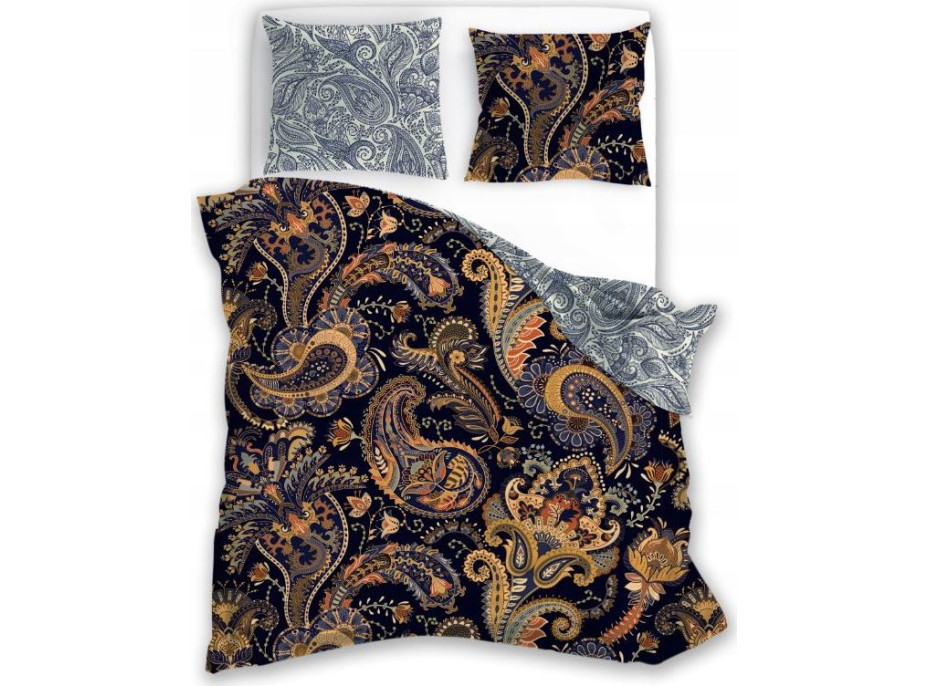 Saténové povlečení NOBILE Ornaments - černé/modré - 220x200 cm