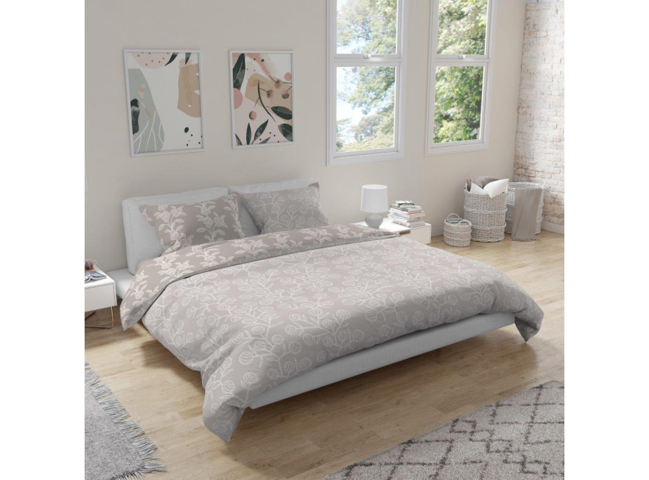 Flanelové povlečení PURE FLANNEL Twigs - béžové/hnědé - 140x200 cm