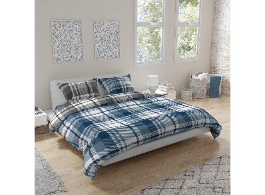 Flanelové povlečení PURE FLANNEL Check - modré/šedé - 140x200 cm