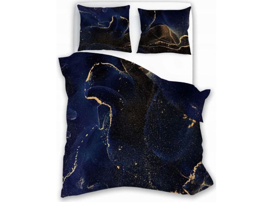 Saténové povlečení NOBILE Marble - tmavě modré - 220x200 cm