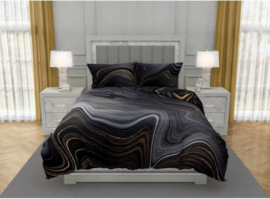 Saténové povlečení NOBILE MIneral - černé/zlaté - 220x200 cm