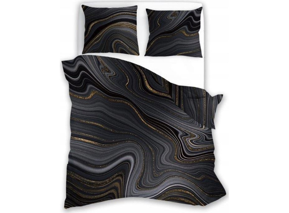 Saténové povlečení NOBILE MIneral - černé/zlaté - 220x200 cm