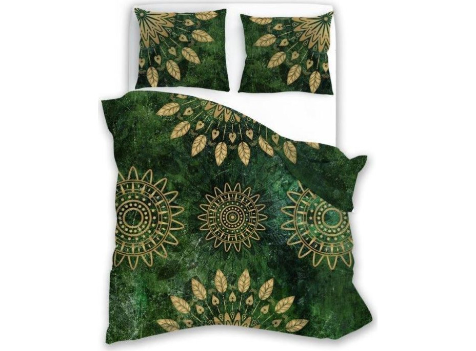Saténové povlečení NOBILE Mandala - tmavě zelené - 220x200 cm
