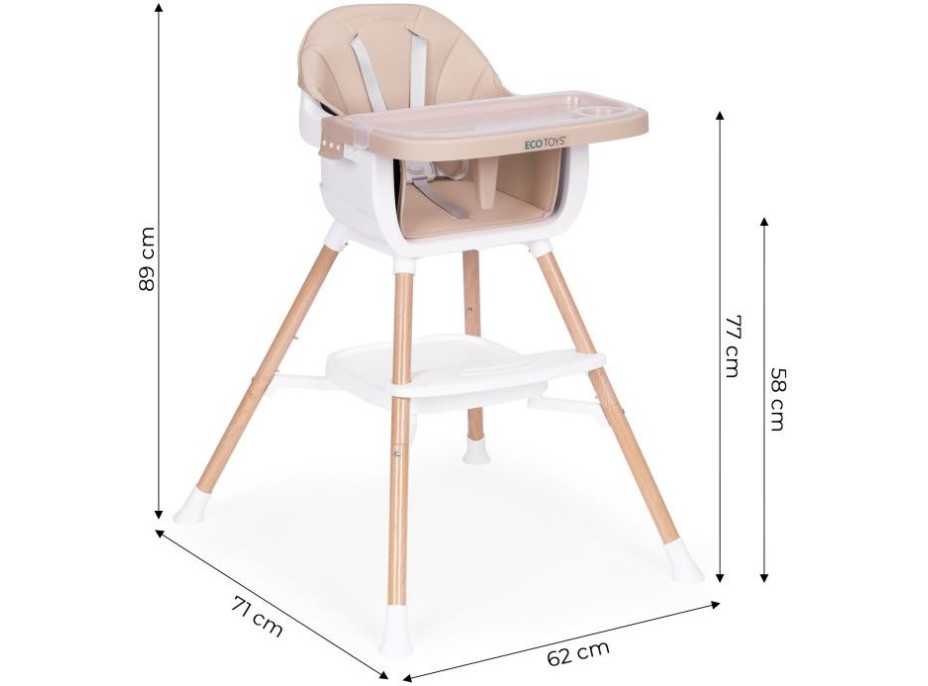 ECOTOYS Jídelní židlička 2v1 Béžová
