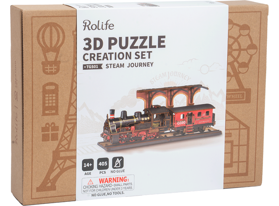 ROBOTIME Rolife 3D dřevěné puzzle Parní lokomotiva 405 dílků