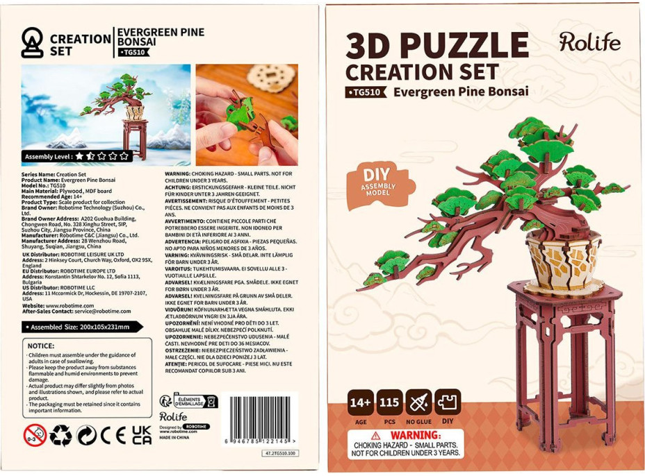 ROBOTIME Rolife DIY 3D dřevěné puzzle Bonsai z jehličnanu borovice 115 dílků