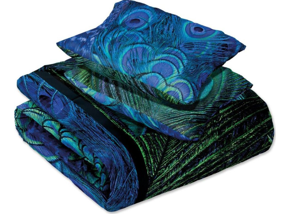 Saténové povlečení NOBILE Peacock - modré/zelené - 160x200 cm