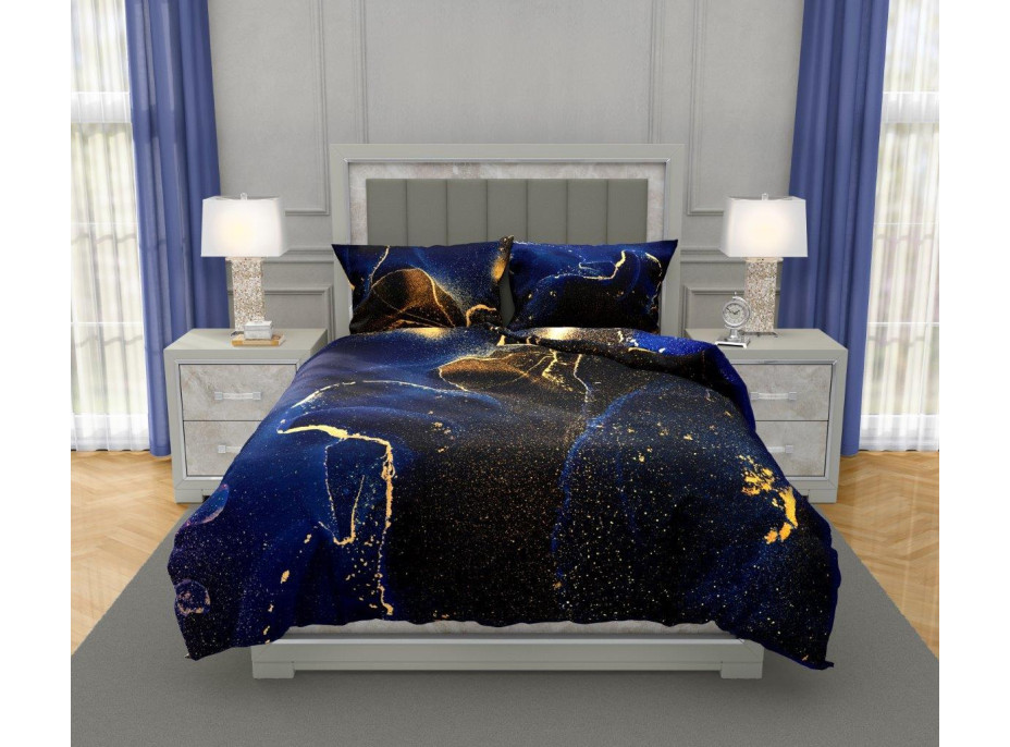 Saténové povlečení NOBILE Marble - tmavě modré - 160x200 cm