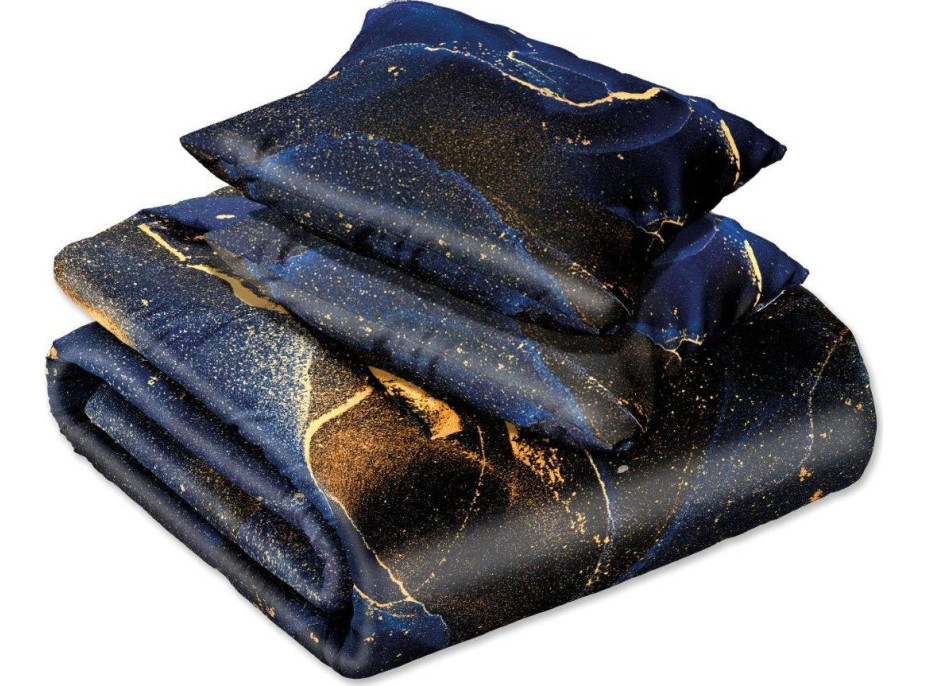 Saténové povlečení NOBILE Marble - tmavě modré - 160x200 cm