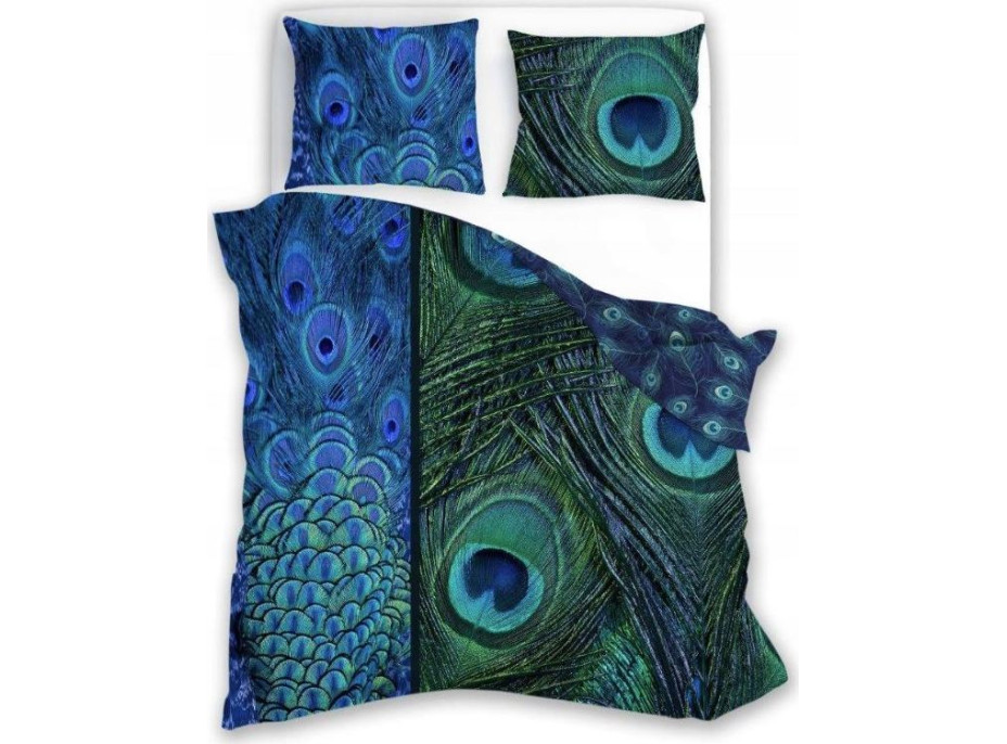 Saténové povlečení NOBILE Peacock - modré/zelené - 160x200 cm